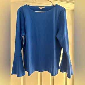Chico's Vibrant Blue Bell Sleeve Ribbed Blouse